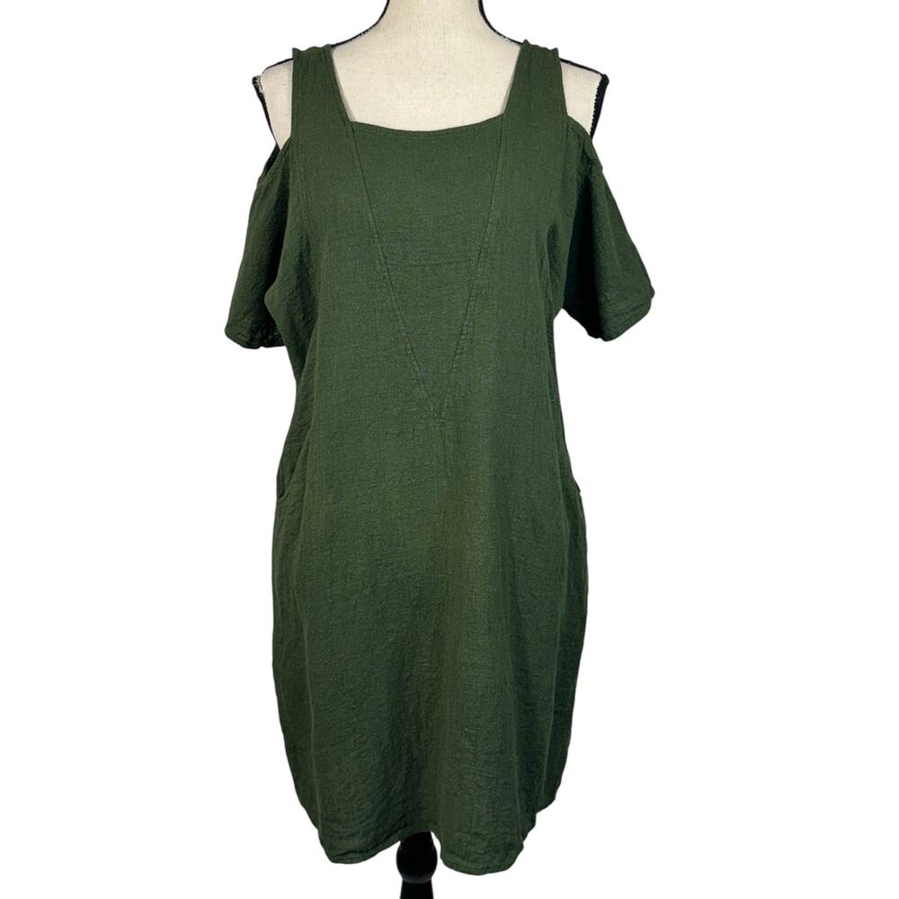 Soft Surroundings Petite Medium Emelia Shift Dress Cold Shoulder Square Neck